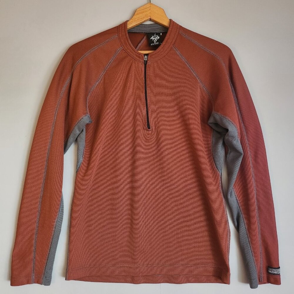 Prana Mens Small Long Sleeve Quarter Zip Orange Hiking Outdoors Breathe